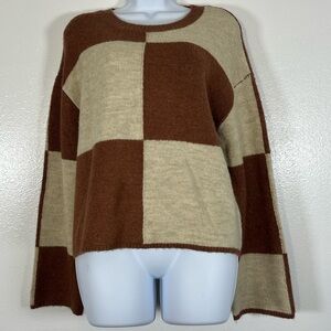 Z Supply Colorblock Sweater Medium Brown Cream Checkered Evereve